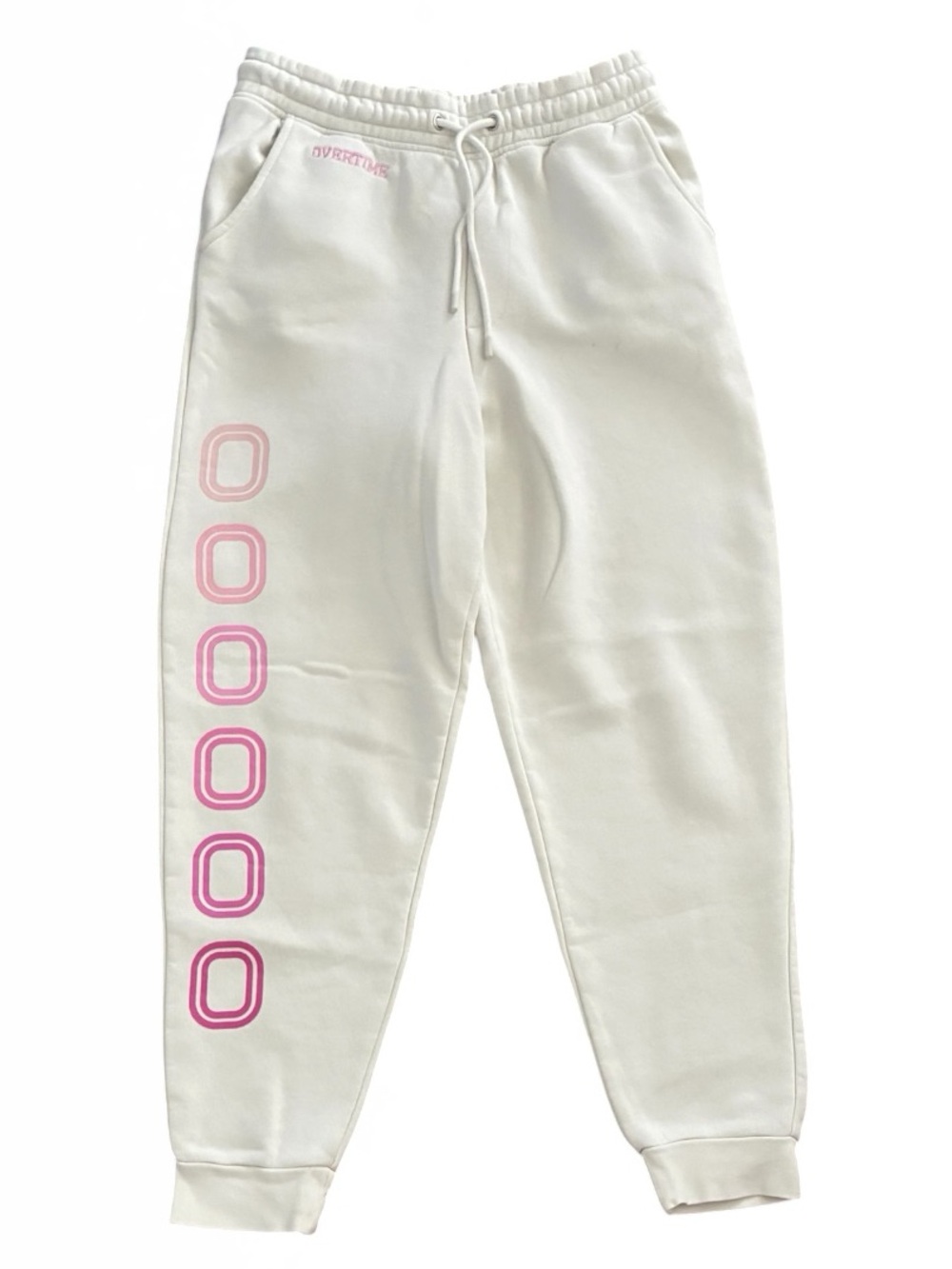 EUC Overtime White Pink Logo Jogger Sweatpants Women's Small Athletic Lounge